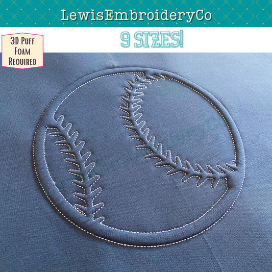 Baseball, Embossed 3D Puff, Machine Embroidery Design - (PDF Tutorial Included)