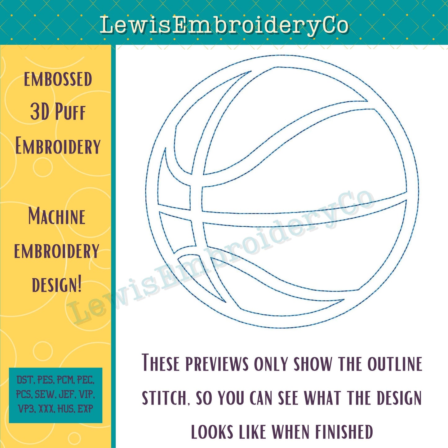 Basketball, Embossed 3D Puff, Machine Embroidery Design - (PDF Tutorial Included)