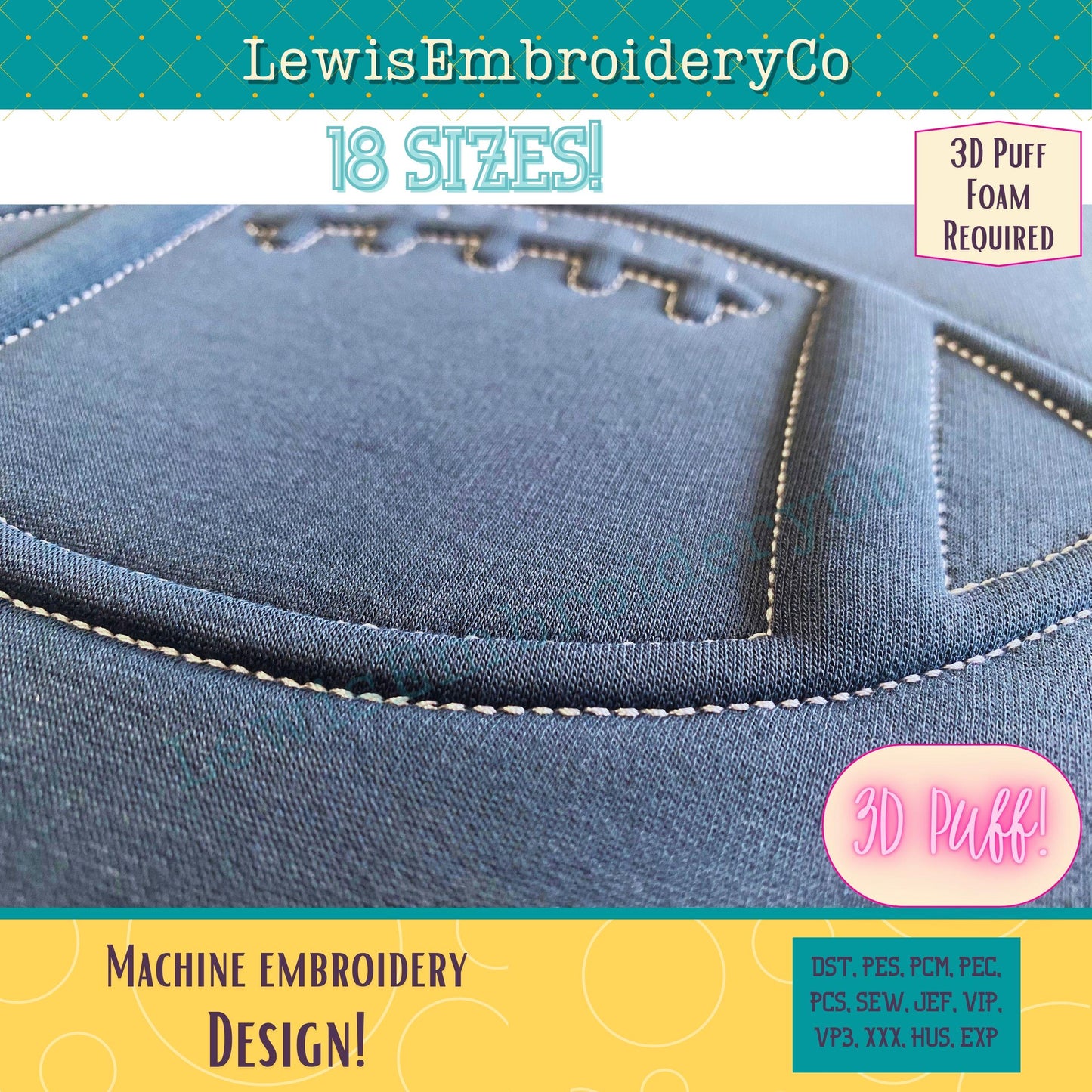 Football, Embossed 3D Puff, Machine Embroidery Design - (PDF Tutorial Included)