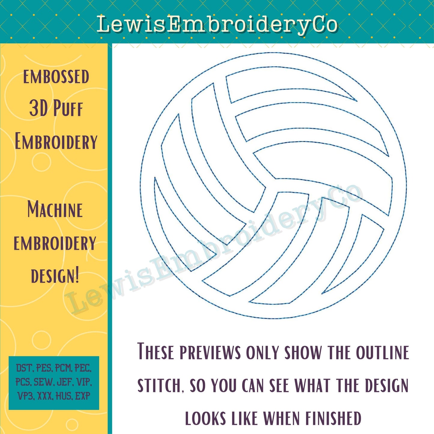 Volleyball, Embossed 3D Puff, Machine Embroidery Design - (PDF Tutorial Included)