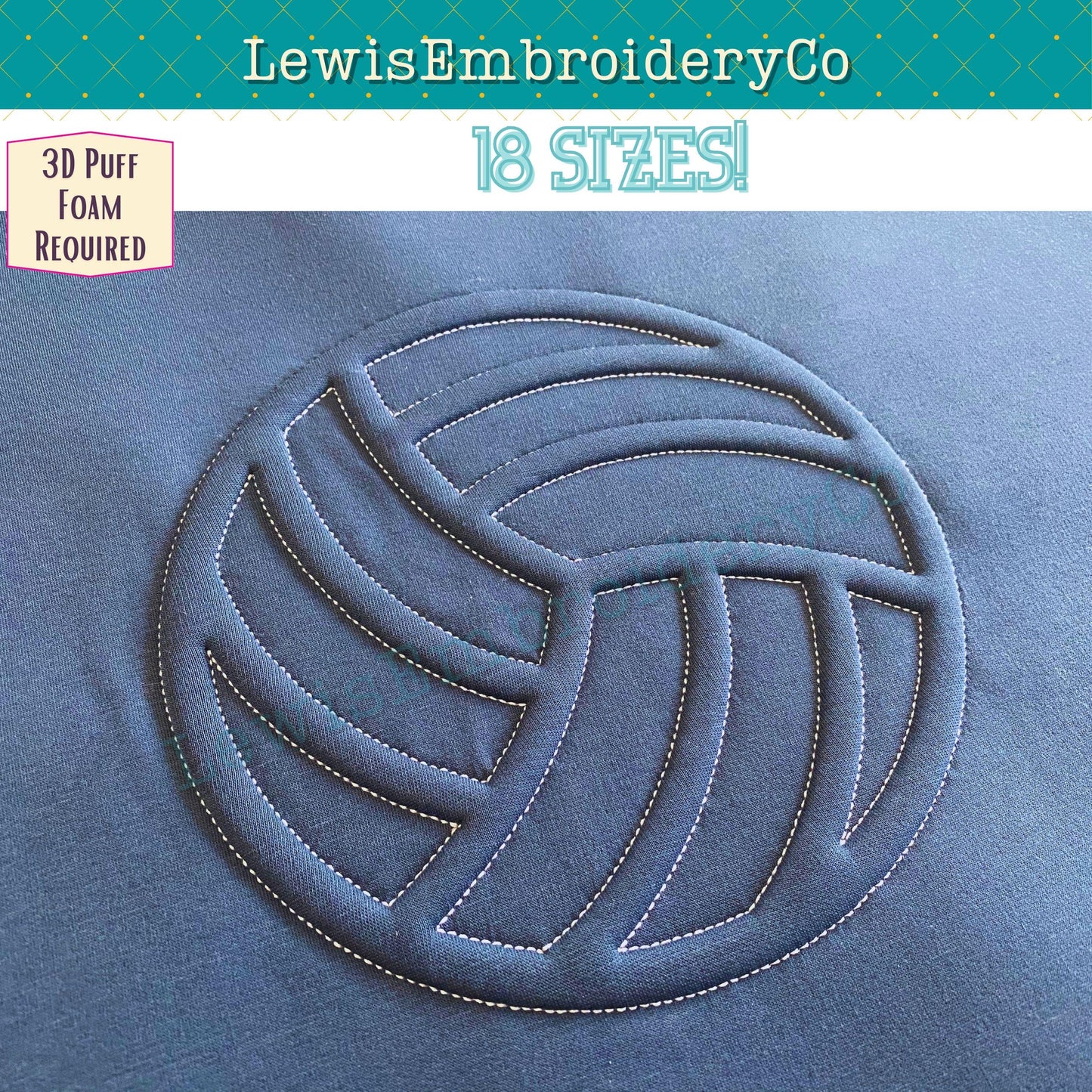 Volleyball, Embossed 3D Puff, Machine Embroidery Design - (PDF Tutorial Included)