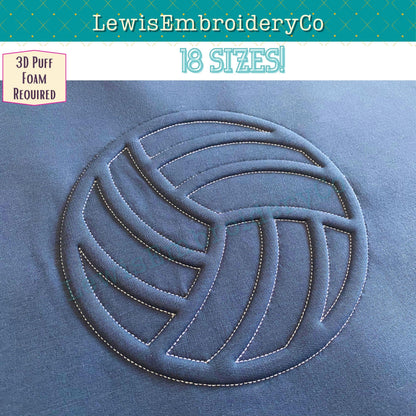 Volleyball, Embossed 3D Puff, Machine Embroidery Design - (PDF Tutorial Included)