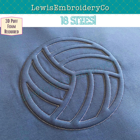 Volleyball, Embossed 3D Puff, Machine Embroidery Design - (PDF Tutorial Included)