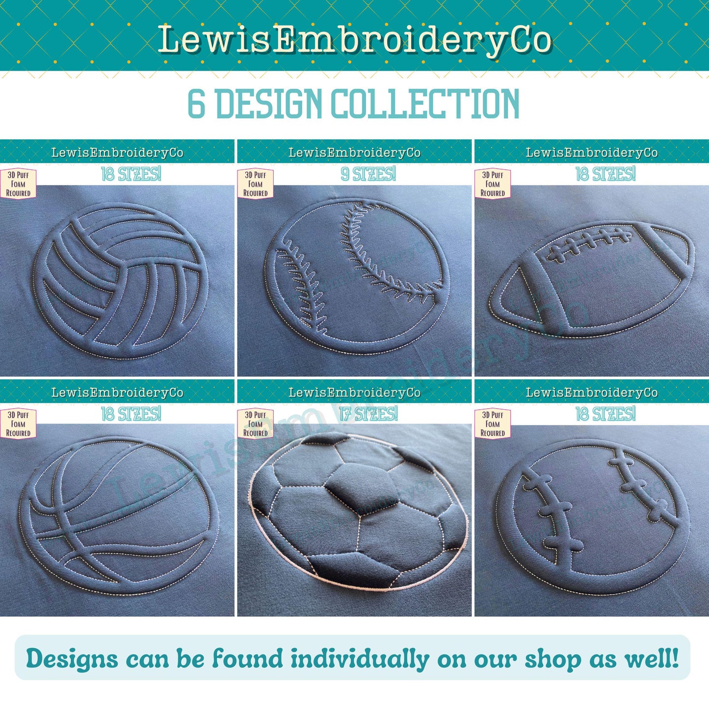 Sports Bundle, Embossed 3D Puff, Machine Embroidery Designs - (PDF Tutorial Included)