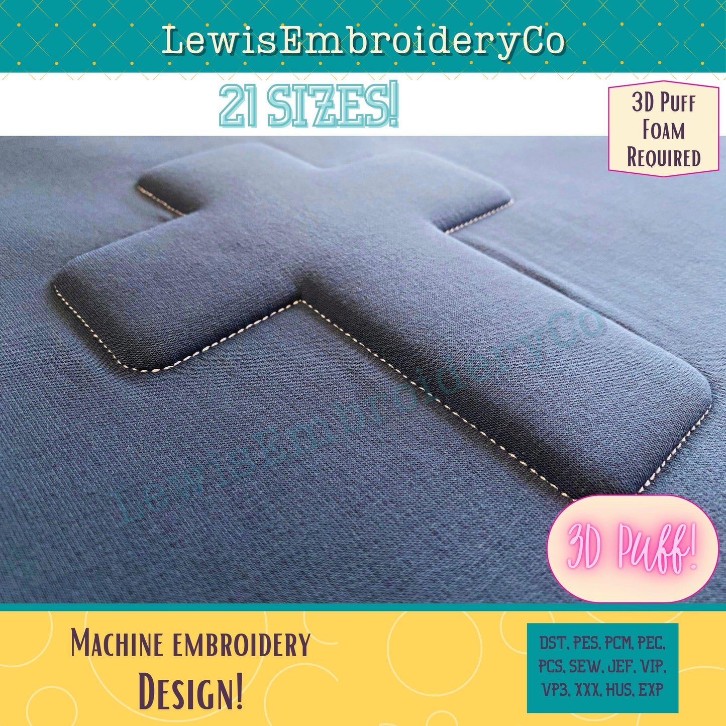 Cross, Embossed 3D Puff, Machine Embroidery Design - (PDF Tutorial Included)