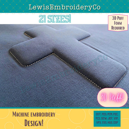 Cross, Embossed 3D Puff, Machine Embroidery Design - (PDF Tutorial Included)