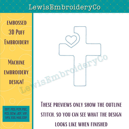 Heart Cross, Embossed 3D Puff, Machine Embroidery Design - (PDF Tutorial Included)