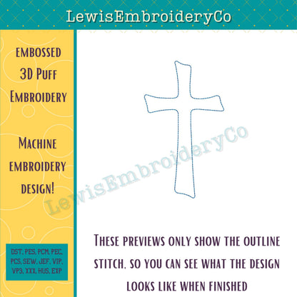 Distressed Cross, Embossed 3D Puff, Machine Embroidery Design - (PDF Tutorial Included)