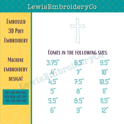 Distressed Cross, Embossed 3D Puff, Machine Embroidery Design - (PDF Tutorial Included)