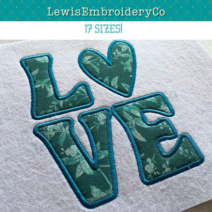 LOVE Applique, Machine Embroidery Design - NOT Full Font - (Digital Download)