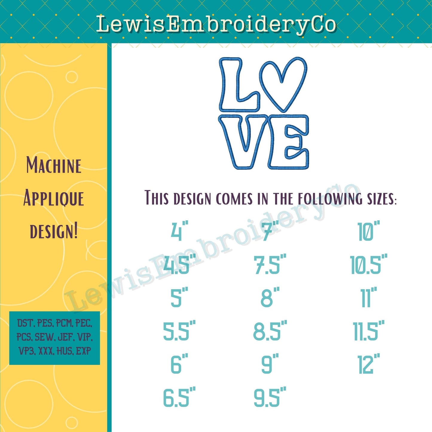LOVE Applique, Machine Embroidery Design - NOT Full Font - (Digital Download)