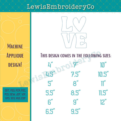 LOVE Raggy Applique, Machine Embroidery Design - Not Full Font - (Digital Download)