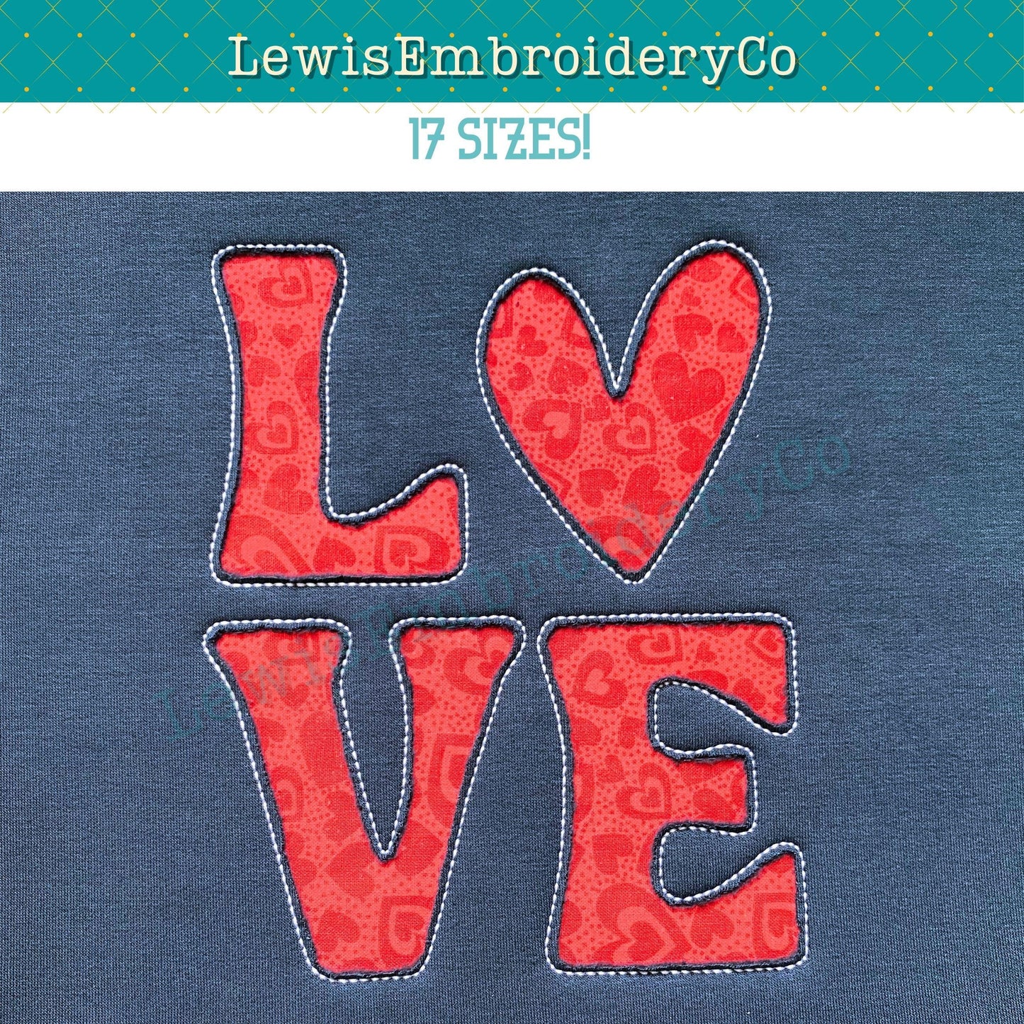 LOVE Reverse Applique Embroidery Design - Block Love Design - Raw Edge Applique - Love Square - Heart Applique Machine Embroidery