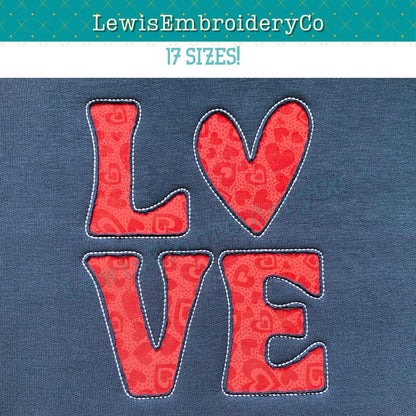 LOVE Reverse Applique Embroidery Design - Block Love Design - Raw Edge Applique - Love Square - Heart Applique Machine Embroidery
