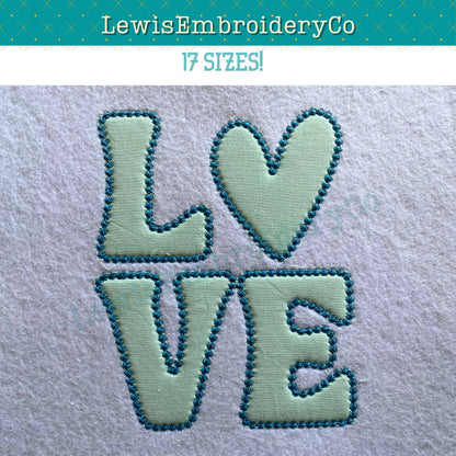LOVE Candlewick Applique, Machine Embroidery Design - Not Full Font - (Digital Download)