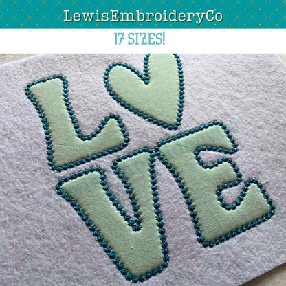 LOVE Candlewick Applique, Machine Embroidery Design - Not Full Font - (Digital Download)