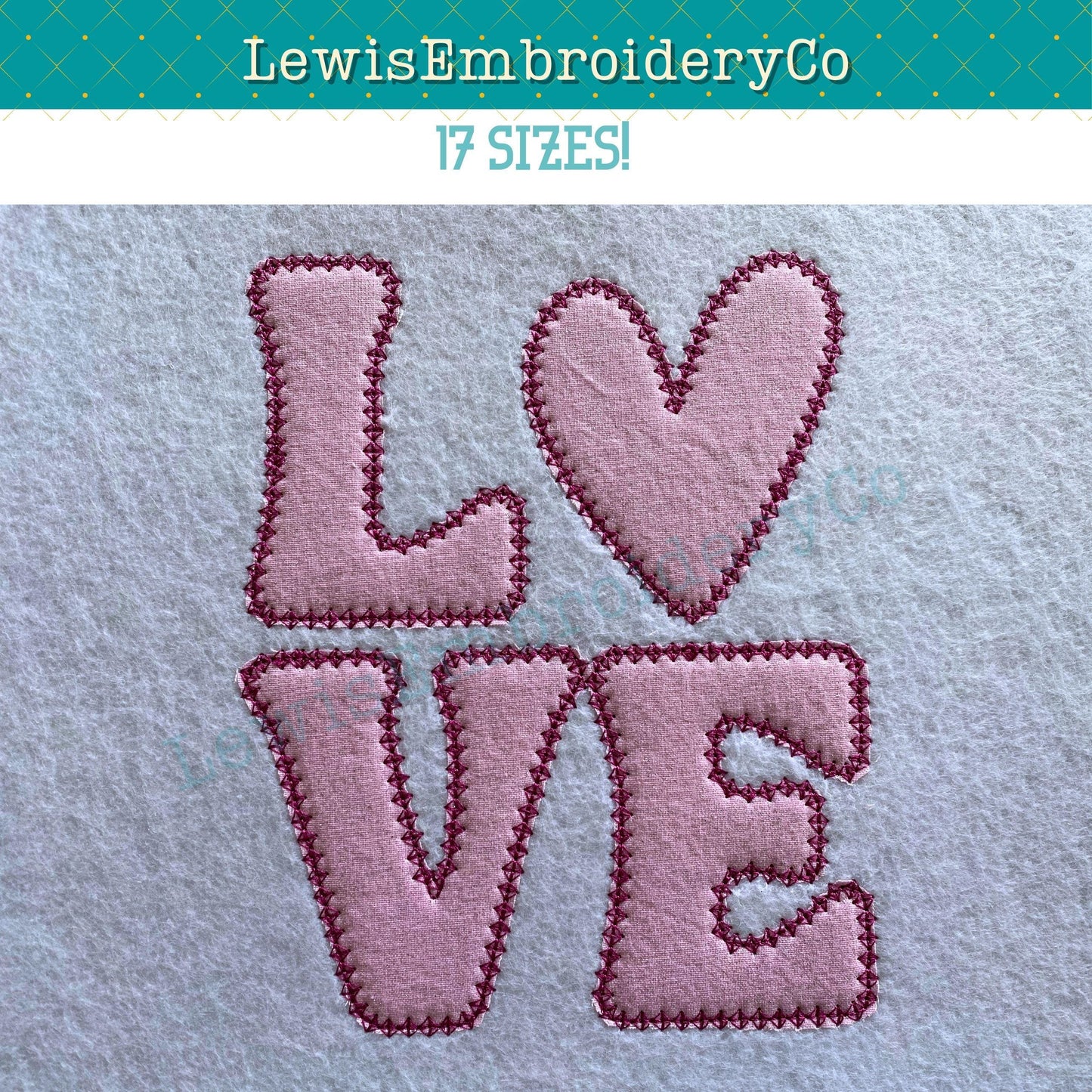 LOVE Diamond Applique, Machine Embroidery Design - Not Full Font - (Digital Download)