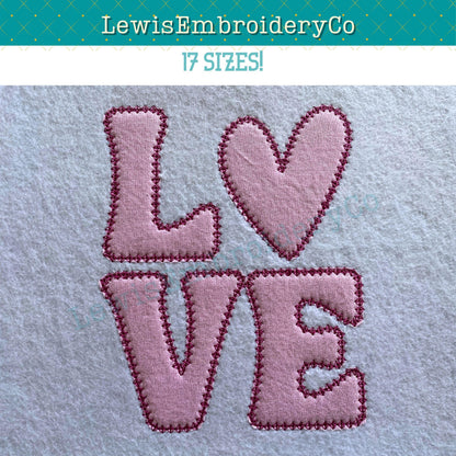 LOVE Diamond Applique, Machine Embroidery Design - Not Full Font - (Digital Download)