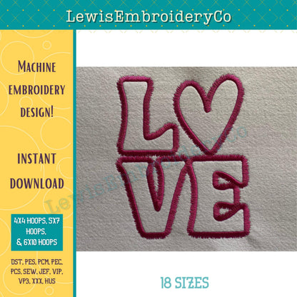 LOVE Feather Outline, Machine Embroidery Design - NOT Full Font - (Digital Download)