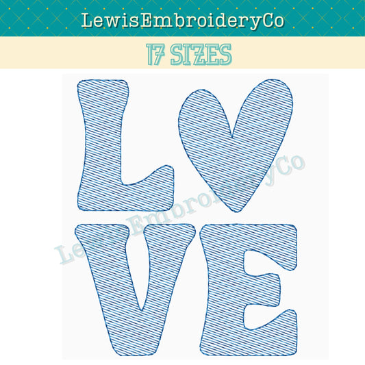 LOVE Quick Fill Sketch, Machine Embroidery Design - Not Full Font - (Digital Download)