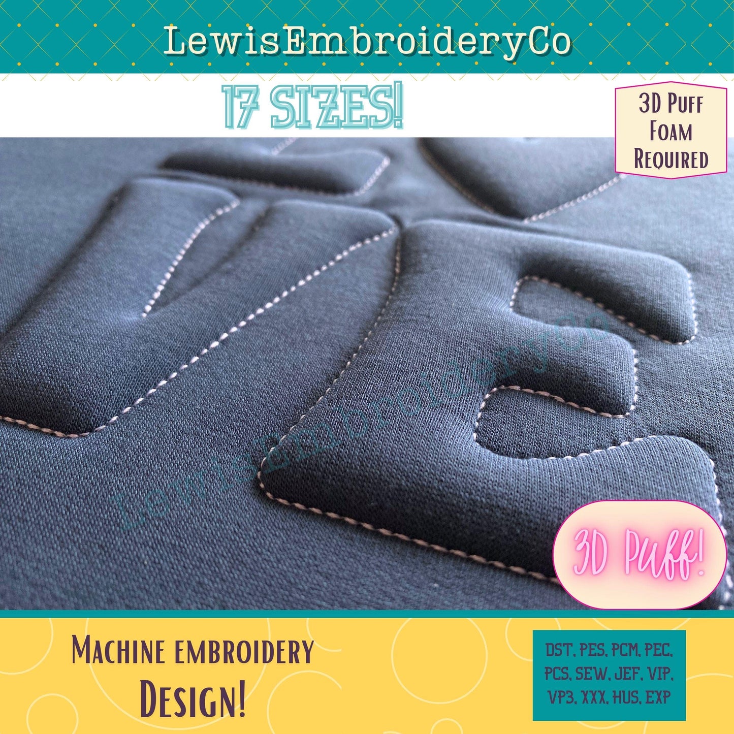 LOVE, Embossed 3D Puff, Machine Embroidery Design - Not Full Font - (PDF Tutorial Included)