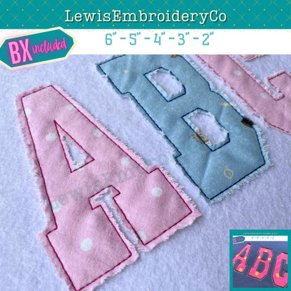 Raggy Edge Applique, Varsity, Machine Embroidery Font - With BX - (PDF Tutorial Included)