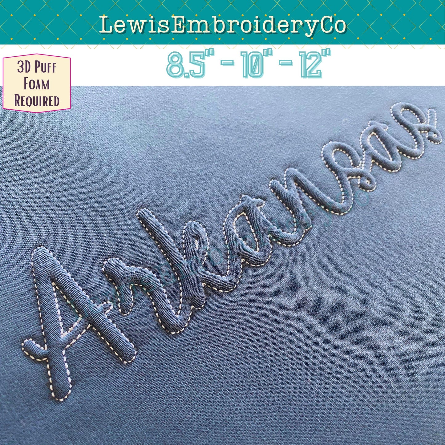 ARKANSAS Embossed 3D Puff, Machine Embroidery Design - Not Full Font - (PDF Tutorial Included)