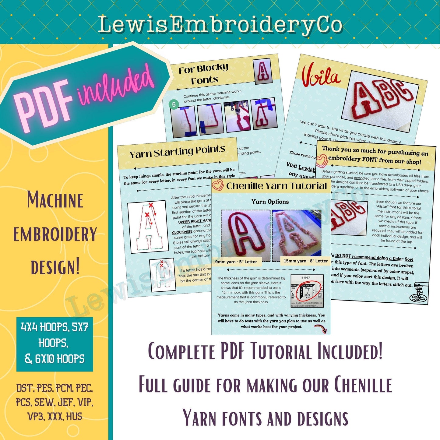 Chenille Yarn Machine Embroidery Font - with BX - (PDF Tutorial Included)