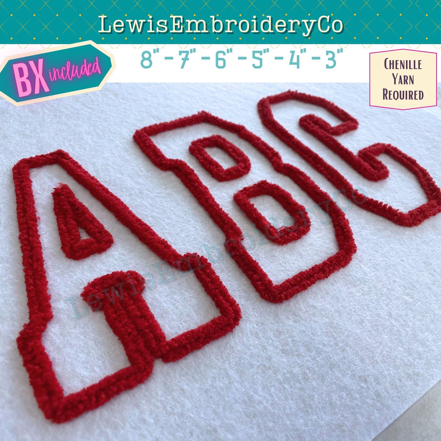 Chenille Yarn Machine Embroidery Font - with BX - (PDF Tutorial Included)