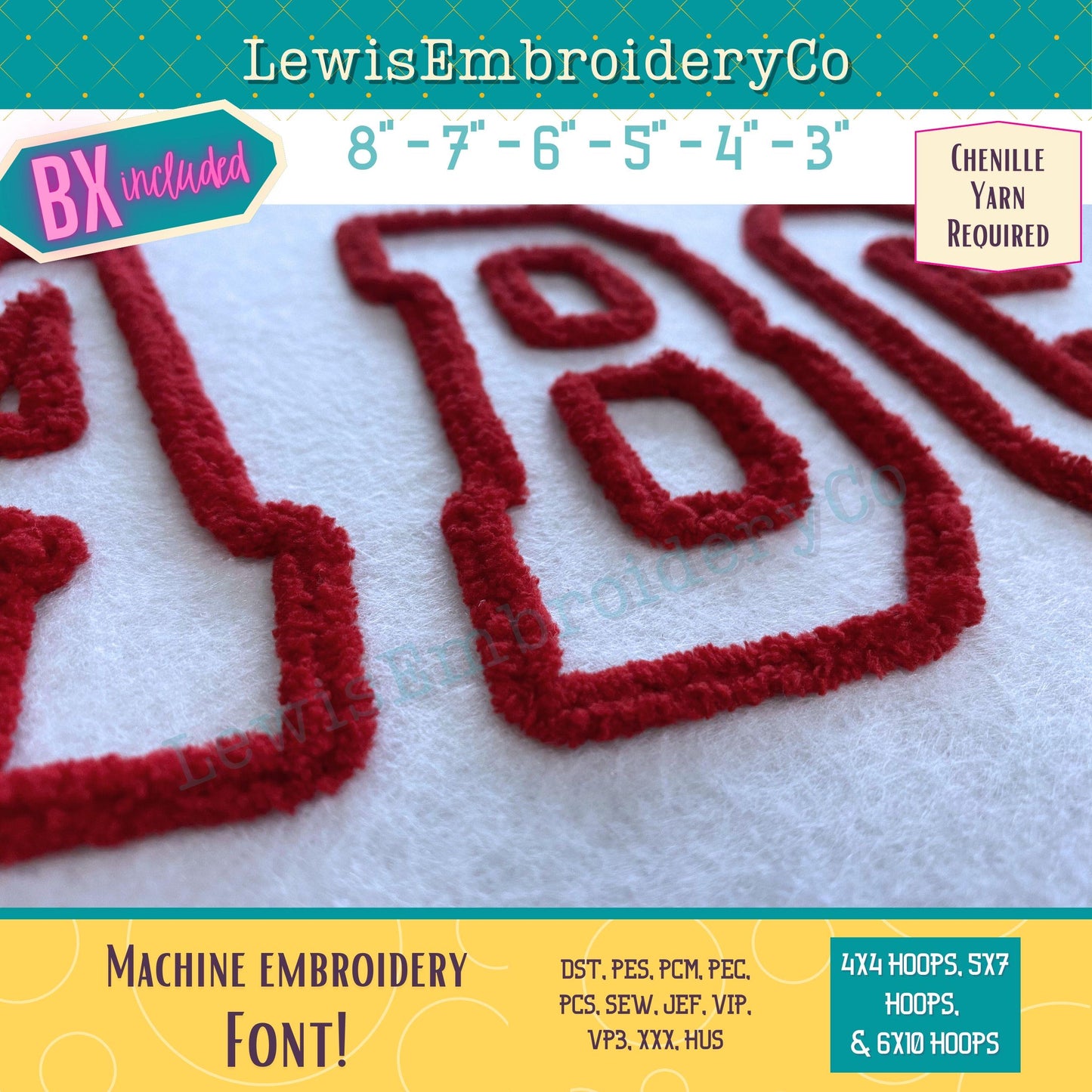 Chenille Yarn Machine Embroidery Font - with BX - (PDF Tutorial Included)
