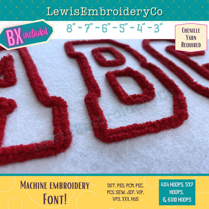 Chenille Yarn Machine Embroidery Font - with BX - (PDF Tutorial Included)