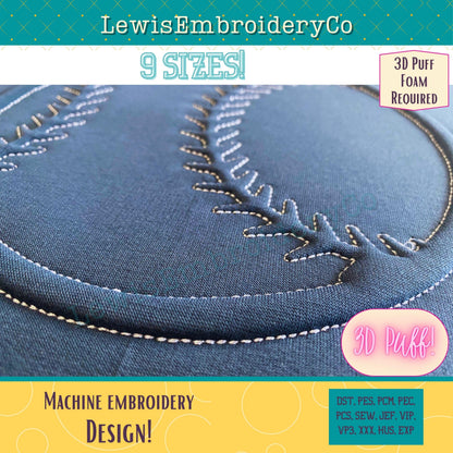 Baseball, Embossed 3D Puff, Machine Embroidery Design - (PDF Tutorial Included)
