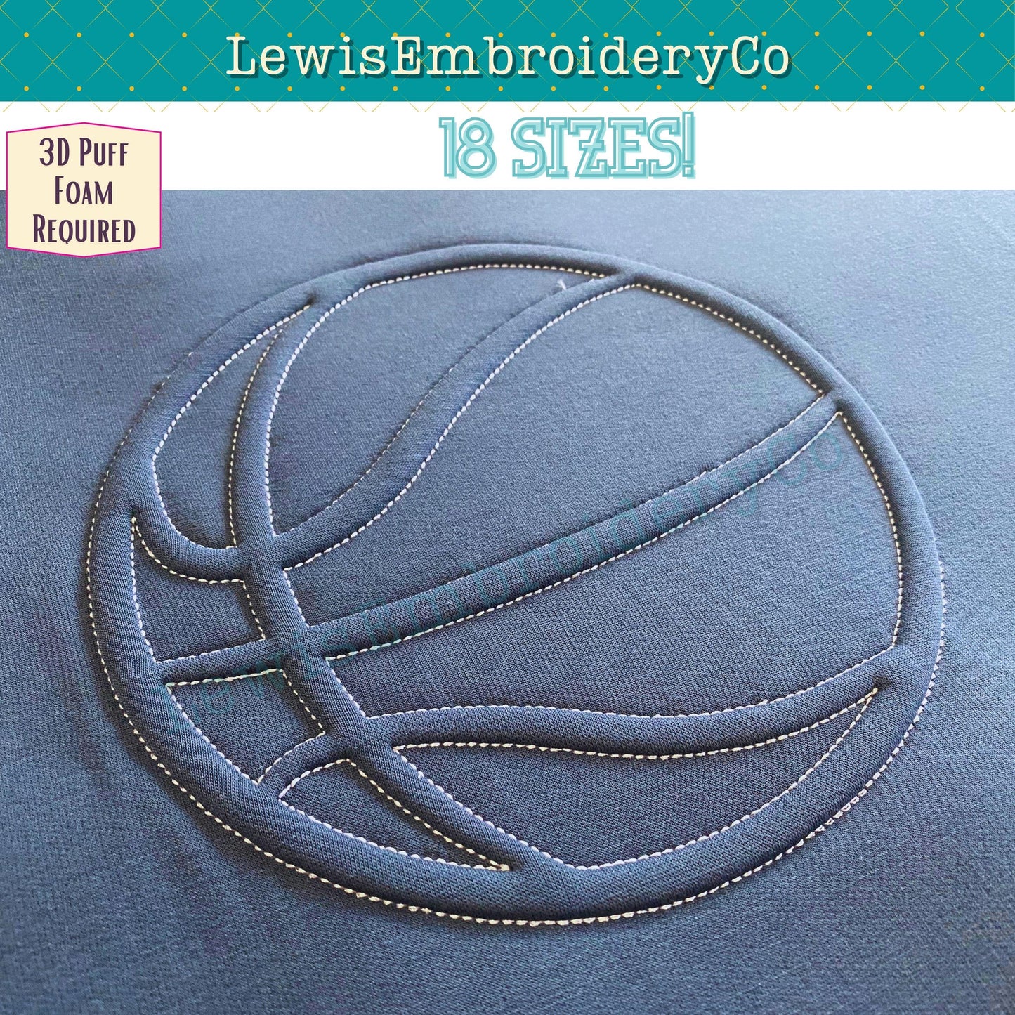 Basketball, Embossed 3D Puff, Machine Embroidery Design - (PDF Tutorial Included)