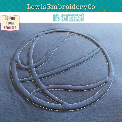 Basketball, Embossed 3D Puff, Machine Embroidery Design - (PDF Tutorial Included)
