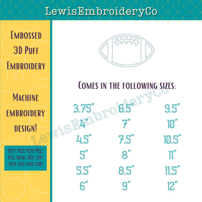 Football, Embossed 3D Puff, Machine Embroidery Design - (PDF Tutorial Included)