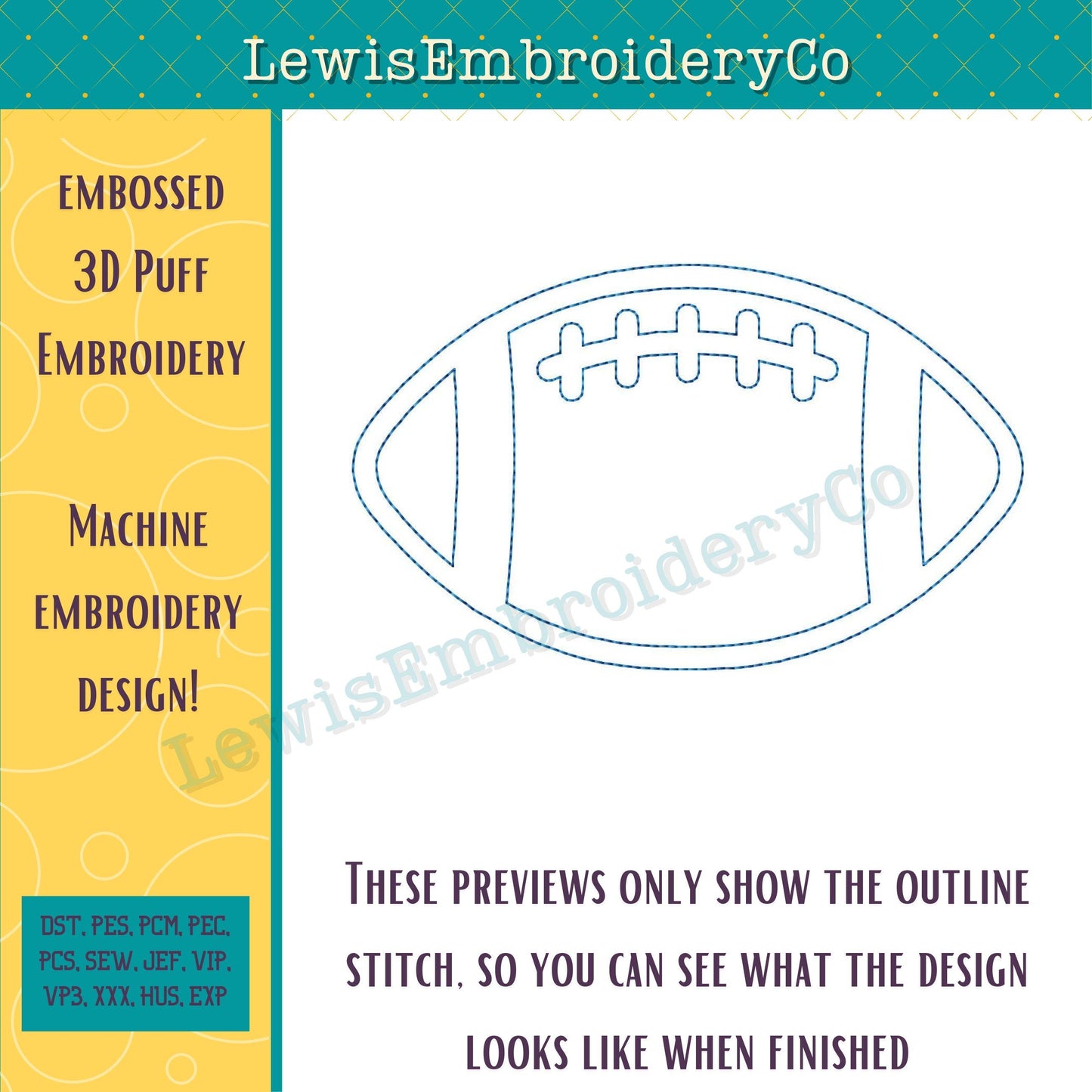 Football, Embossed 3D Puff, Machine Embroidery Design - (PDF Tutorial Included)