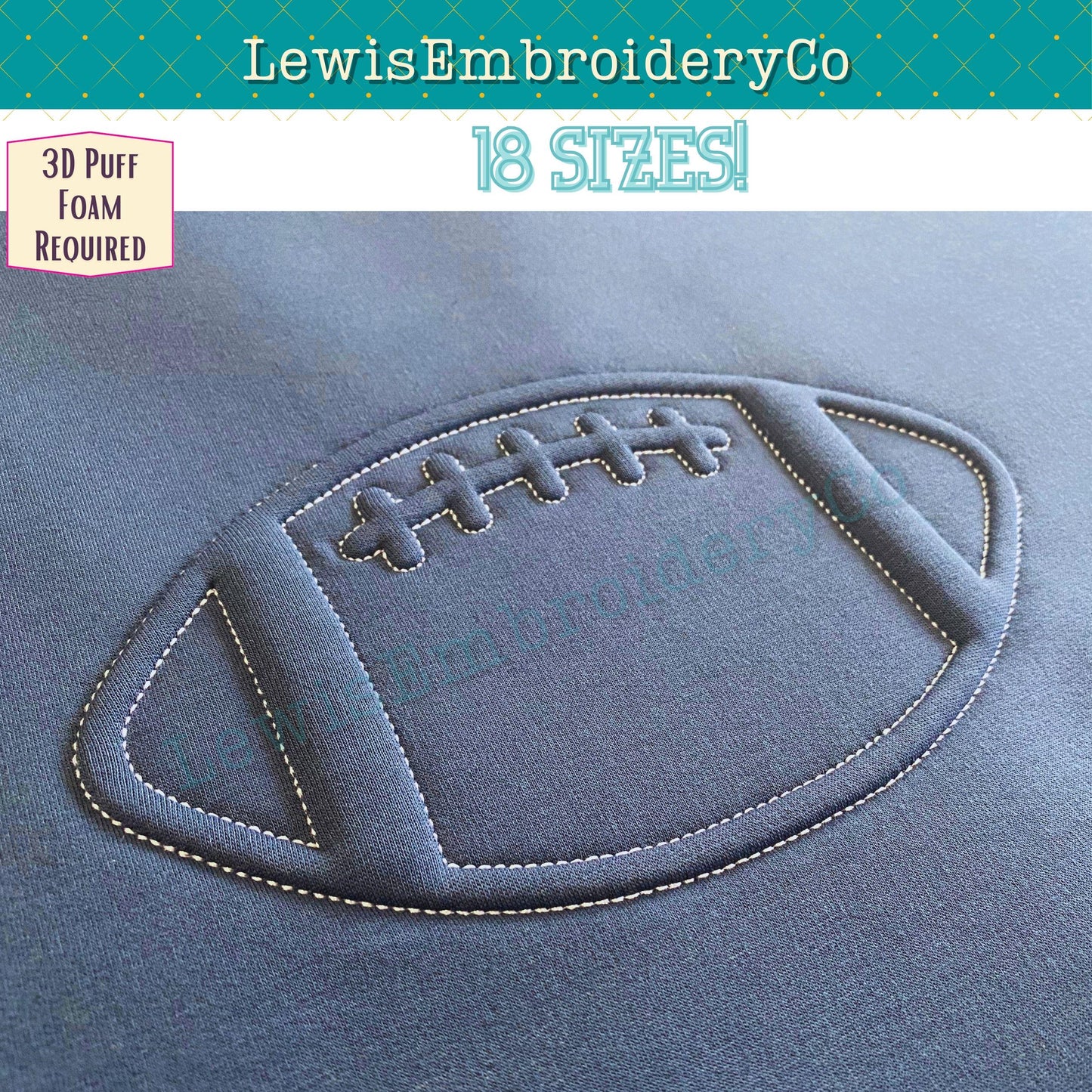 Football, Embossed 3D Puff, Machine Embroidery Design - (PDF Tutorial Included)