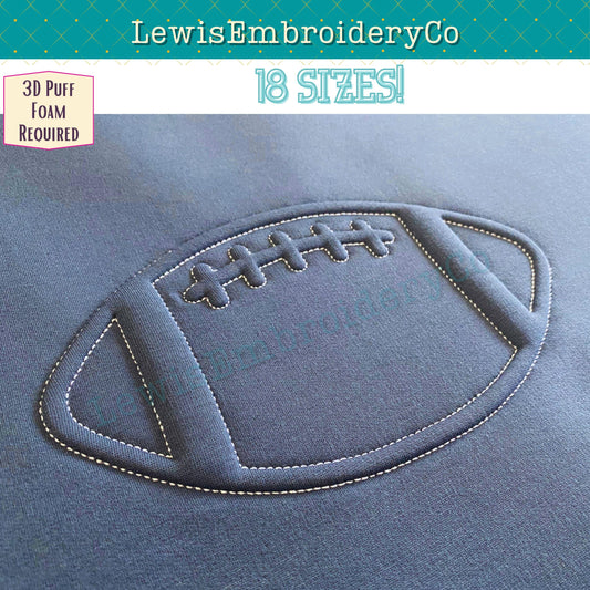 Football, Embossed 3D Puff, Machine Embroidery Design - (PDF Tutorial Included)