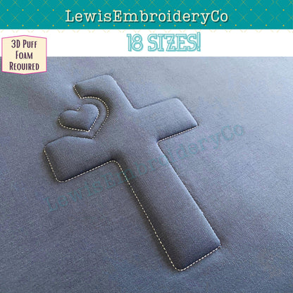 Heart Cross, Embossed 3D Puff, Machine Embroidery Design - (PDF Tutorial Included)