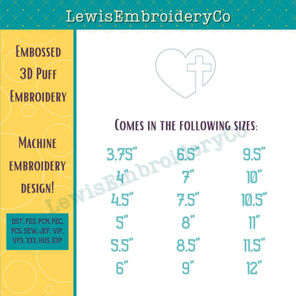 Cross Heart, Embossed 3D Puff, Machine Embroidery Design - (PDF Tutorial Included)