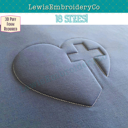 Cross Heart, Embossed 3D Puff, Machine Embroidery Design - (PDF Tutorial Included)