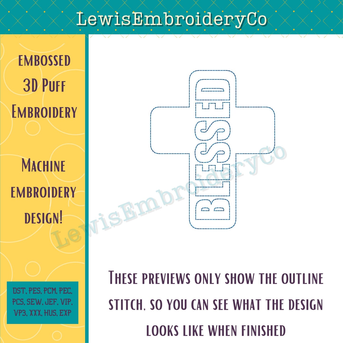 Blessed Cross, Embossed 3D Puff, Machine Embroidery Design - (PDF Tutorial Included)