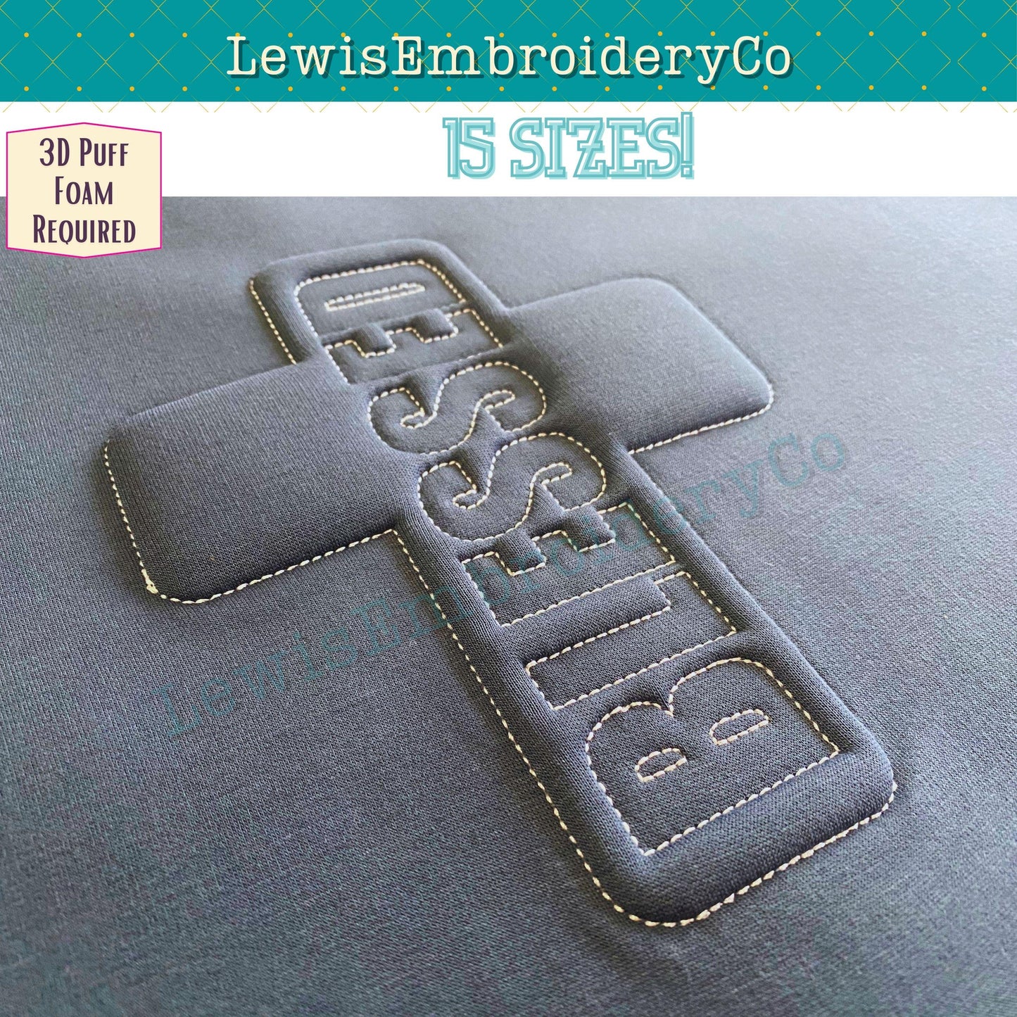 Blessed Cross, Embossed 3D Puff, Machine Embroidery Design - (PDF Tutorial Included)
