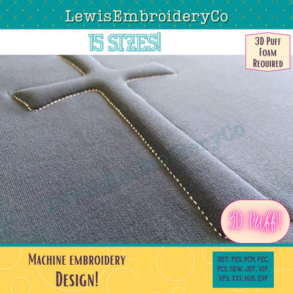 Distressed Cross, Embossed 3D Puff, Machine Embroidery Design - (PDF Tutorial Included)