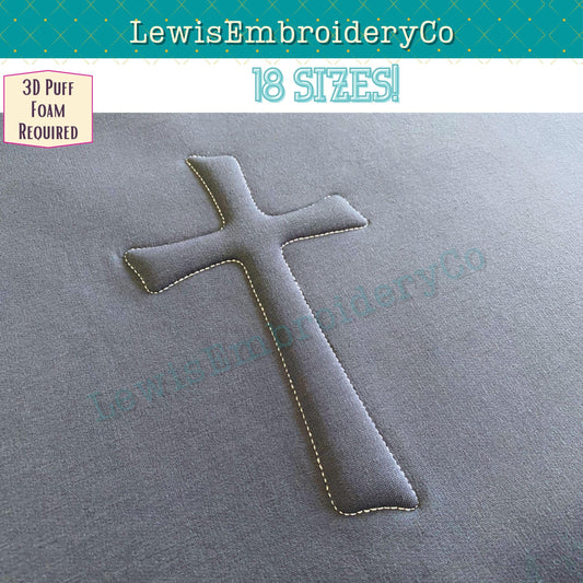 Distressed Cross, Embossed 3D Puff, Machine Embroidery Design - (PDF Tutorial Included)