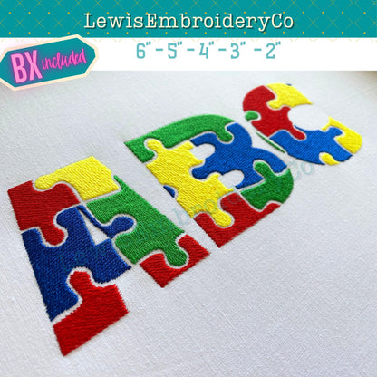 Autism Awareness Puzzle, Machine Embroidery Font - With BX - (PDF Tutorial Included)