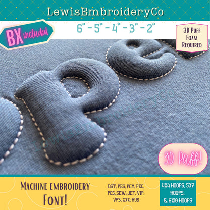 Embossed 3D Puff, Cooper, Machine Embroidery Font - With BX - (PDF Tutorial Included)