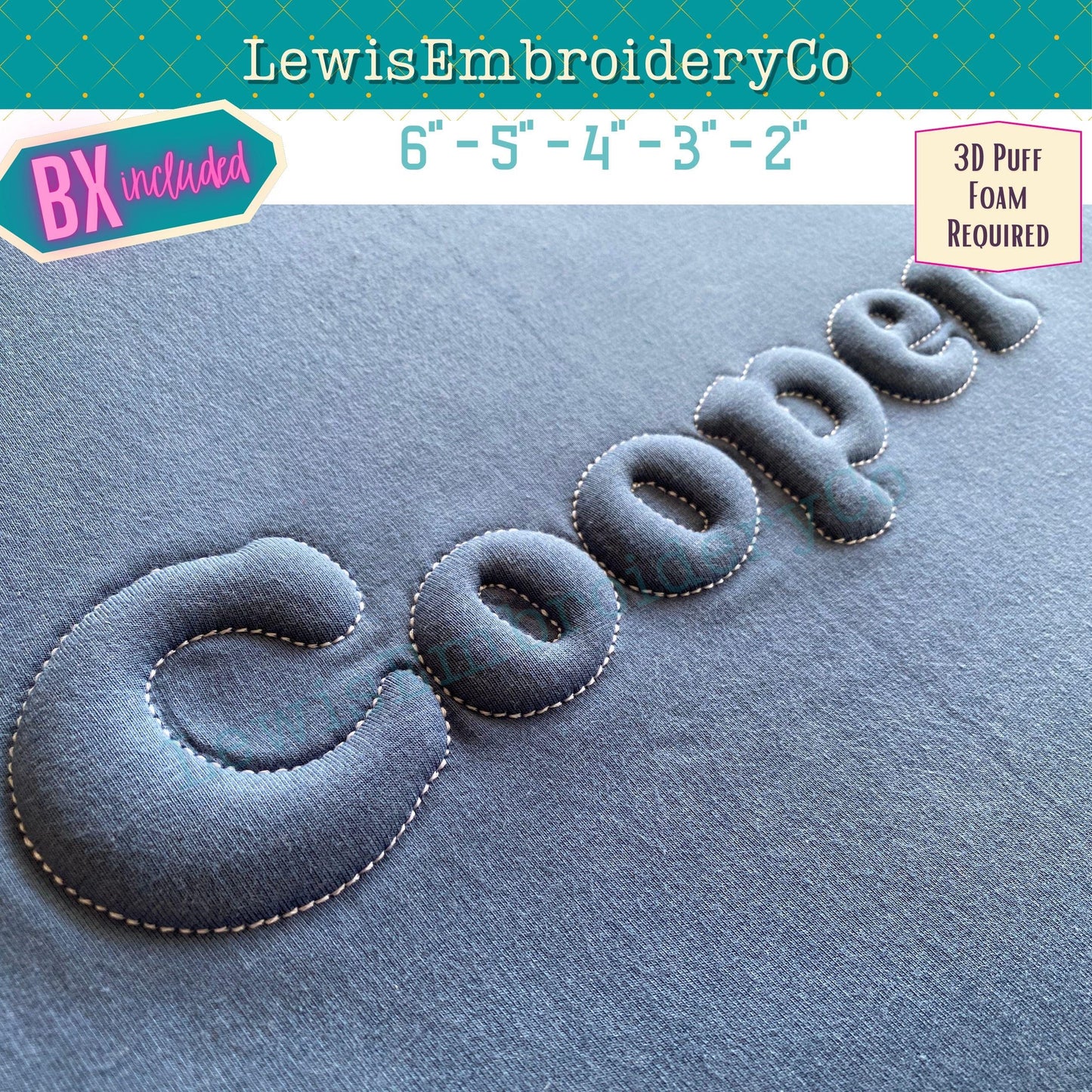 Embossed 3D Puff, Cooper, Machine Embroidery Font - With BX - (PDF Tutorial Included)
