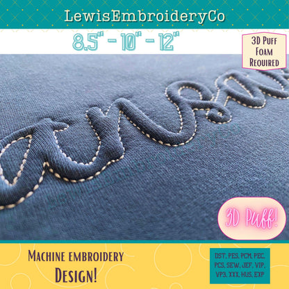ARKANSAS Embossed 3D Puff, Machine Embroidery Design - Not Full Font - (PDF Tutorial Included)