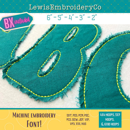 Raggy Applique, Narrow, Machine Embroidery Font - With BX - (PDF Tutorial Included)